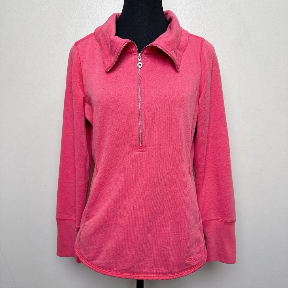 Tommy Bahama Womens Small Sea Glass Cowl Half-Zip Sweatshirt In Salmon Color